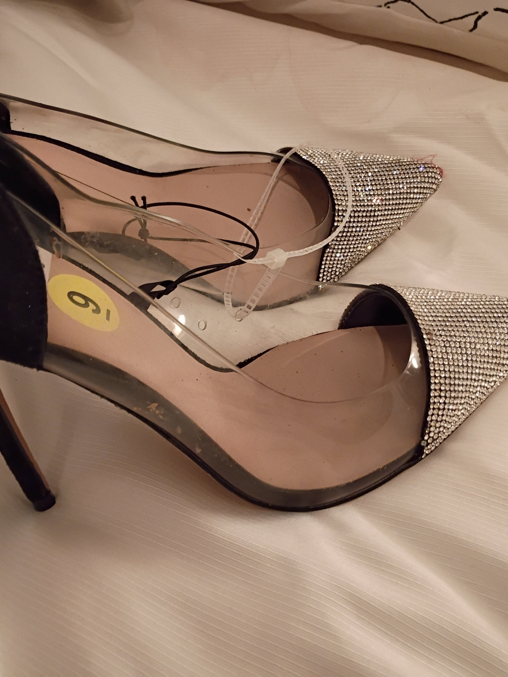Aldo Clear PVC Pointed-Toe Rhinestone Heels - Silver
